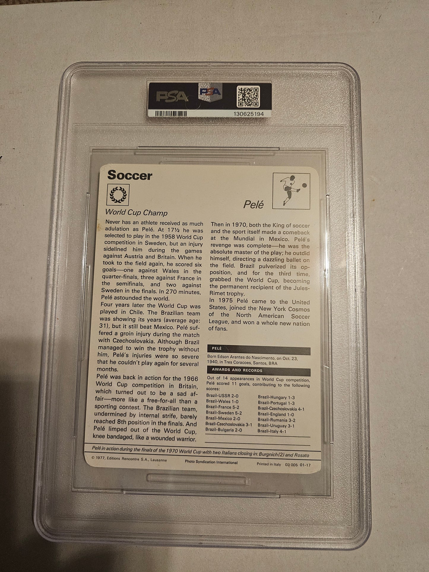 1977–79 Sportscaster #01-17 Pele Italy PSA 5 EX Vintage Soccer Card