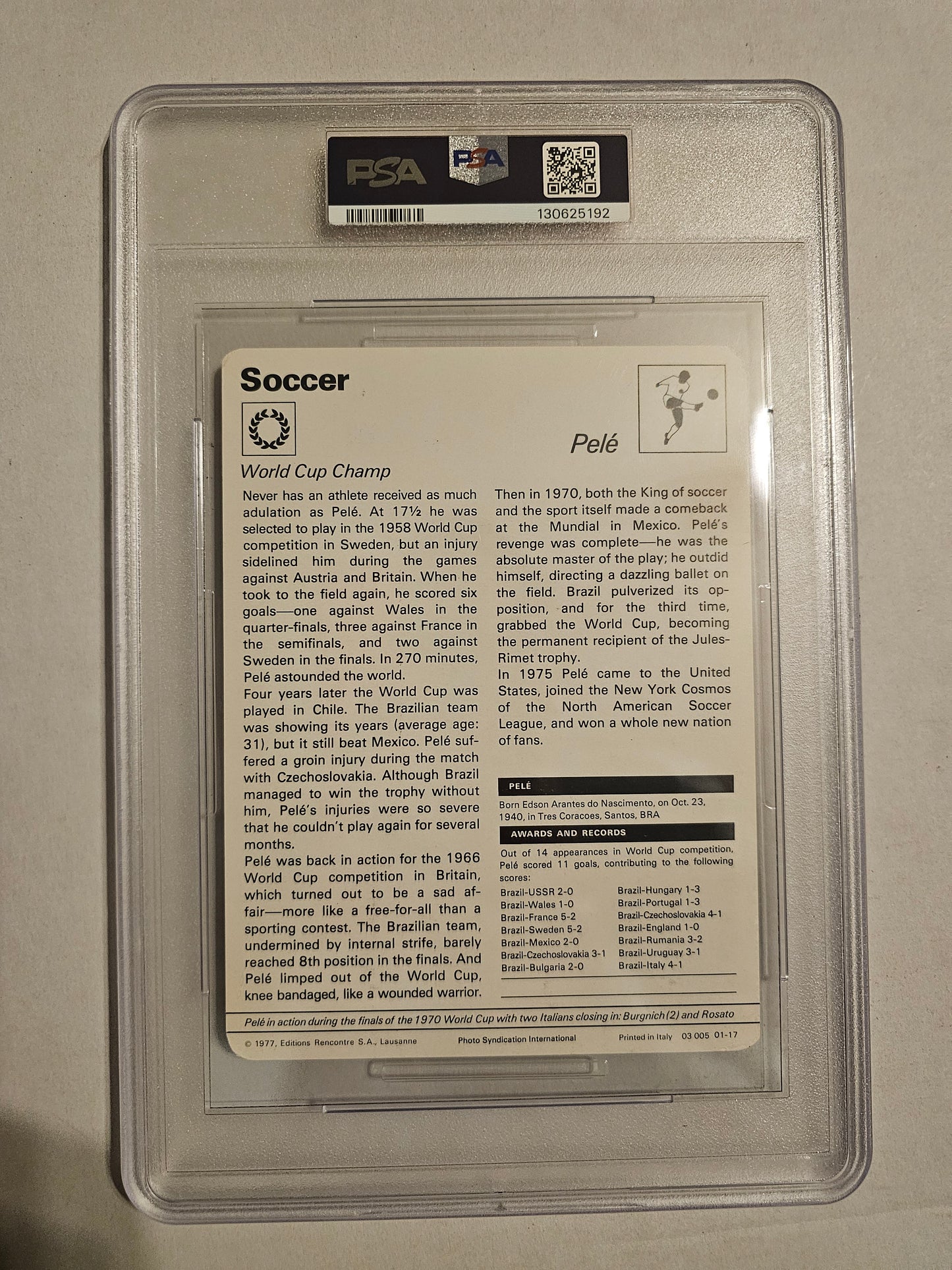 1977–79 Sportscaster #01-17 Pele Italy PSA 5 EX Vintage Soccer Card